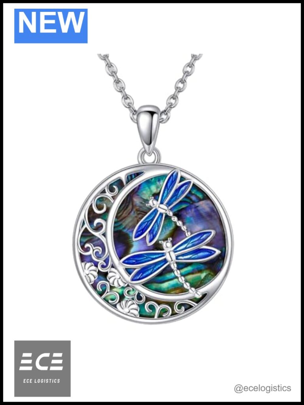 Dragonfly Opal Moon Necklace 925 Sterling Silver Pendant for Women